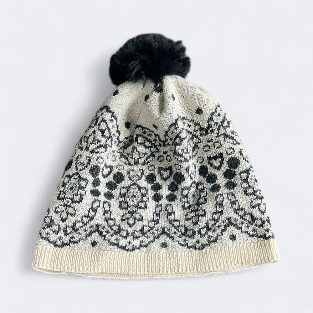 NWOT: Black and White Alpaca Beanie with Pom Pom by French Knot